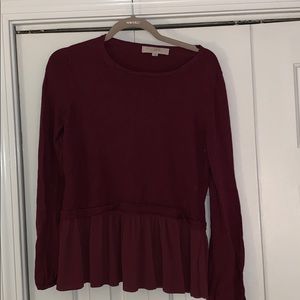 Long sleeve, two tiered S maroon shirt